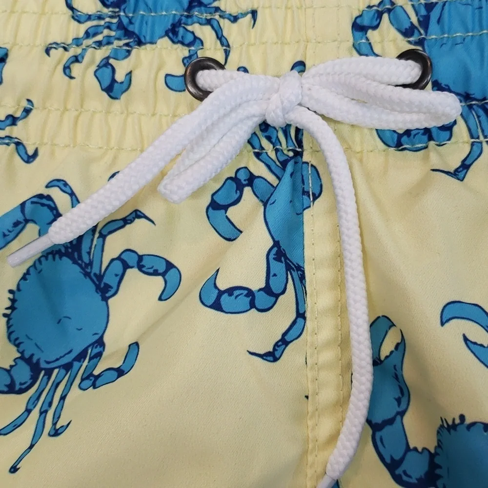 Trunks Brand NWT Men's Pale Yellow with Blue Crab Design Swim Trunks